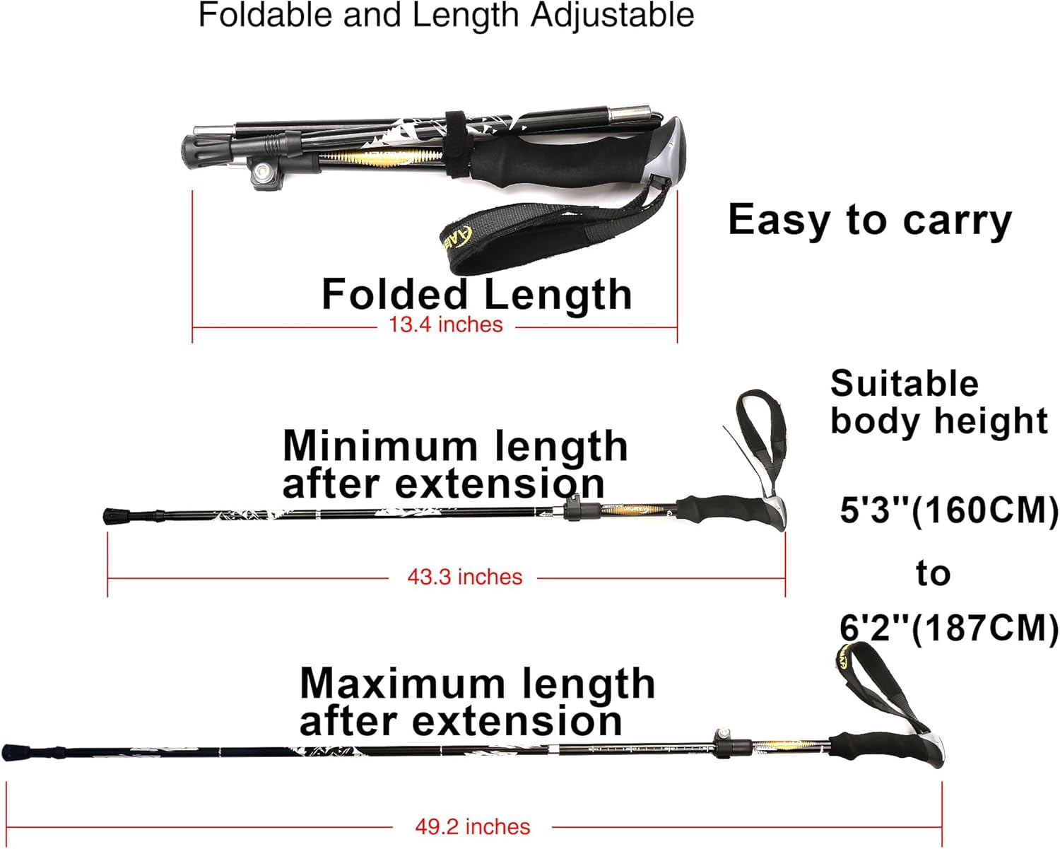 Aluminum Collapsible Ultralight Travel Trekking Hiking Pole for Men and Women - Image 3