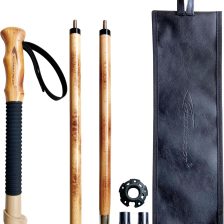 Trekking Poles- 1-pc Pack - Adjustable Hiking or Walking Stick –Strong, Natural Beech Wood - Quick Adjust Flip-Lock - Beech Wood Grip, Leather Strap