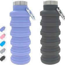 YCT Collapsible Water Bottle 17oz（500ml），Travel Portable Sport Water Bottle，Reusable Silicone Foldable Water Bottles for Gym Camping Hiking (Purple+Black)